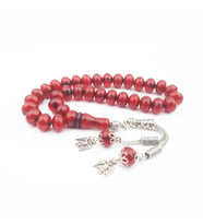 Çift Başlı Kartal Püsküllü Kırmızı Sentetik Kehribar Tesbih