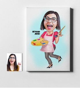 BK Gift Kişiye Özel Bayan Ressam Karikatür Kanvas Tablo 50x70cm 1