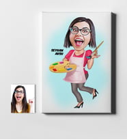 BK Gift Kişiye Özel Bayan Ressam Karikatür Kanvas Tablo 50x70cm 1