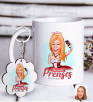 BK Gift Kişiye Özel Prenses Karikatürlü Beyaz Kupa ve Anahtarlık Hediye Seti-3 (Model 1)