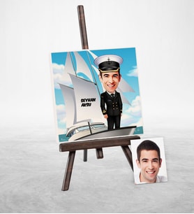BK Gift Kişiye Özel Gemi Kaptanı Karikatür Şovaleli Doğal Taş  1