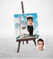 BK Gift Kişiye Özel Gemi Kaptanı Karikatür Şovaleli Doğal Taş  1