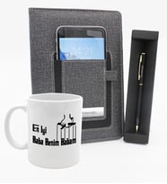 Kişiye Özel Telefon Cepli Defter & Godfather Temalı Kupa & Gold Detaylı Tükenemez Kalem Hediye Seti (Model 2)