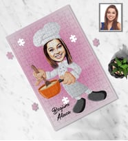 Kişiye Özel Aşçı Tasarımlı Karikatür A3 130 Parça Puzzle Bayan-1