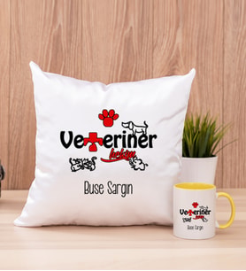 Veteriner Hekim Kare Yastık ve Sarı Kupa Bardak