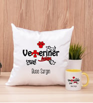 Veteriner Hekim Kare Yastık ve Sarı Kupa Bardak