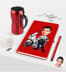 BK Gift Kişiye Özel Bay Yunus Polis Karikatürlü Kırmızı Defter Kalem Termos Mug Seti (Model 1)