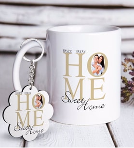 BK Gift Kişiye Özel Evim Güzel Evim Beyaz Kupa ve Anahtarlık Hediye Seti-1 (Model 1)
