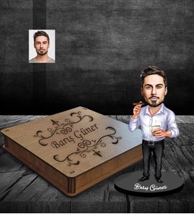 Kişiye Özel Erkek Karikatürlü Ahşap Biblo Kutulu Bay-13