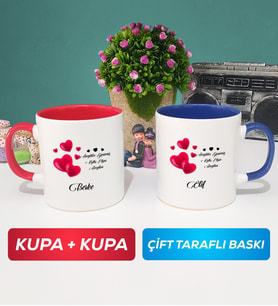 İkili Sevgililer Günü Hediyesi Kupa Bardak Kırmızı Lacivert