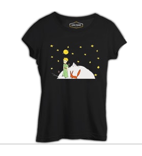 Küçük Prens - Moon and Back Siyah Kadın Tshirt