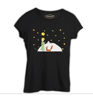 Küçük Prens - Moon and Back Siyah Kadın Tshirt