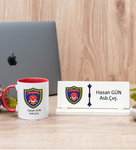 Deniz Kuvvetleri Kırmızı Kupa Bardak Ve Masa İsimliği Hediye Seti