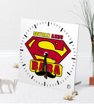 BK Gift Kişiye Özel Süper Baba Masaüstü Kare Cam Saat-1 (Beyaz)