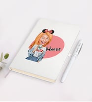 BK Gift Kişiye Özel Kadın Moda Mini Fare Karikatürlü Beyaz Defter ve Kalem Hediye Seti-1