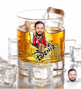 BK Gift Kişiye Özel Renkli Baskılı Erkek Patron Karikatürlü Viski Bardağı-2 (Beyaz)