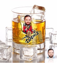 BK Gift Kişiye Özel Renkli Baskılı Erkek Patron Karikatürlü Viski Bardağı-2 (Beyaz)