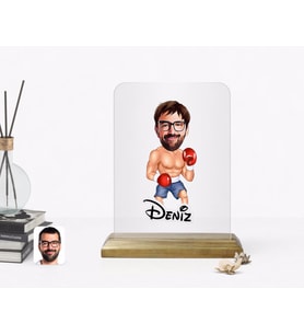 BK Gift Kişiye Özel Erkek Boksör Karikatürlü Ahşap Standlı Çerçeve (Beyaz)