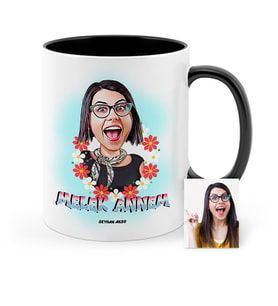BK Gift Kişiye Özel Melek Annem Karikatür Siyah Kupa Bardak