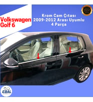 VW Golf 6 Krom Cam Çıtası 4 Parça 2009-2012 Paslanmaz Çelik