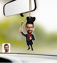 BK Gift Kişiye Özel Bay Chef Karikatürlü Ahşap Araba Dikiz Ayna Süsü (Çok Renkli)