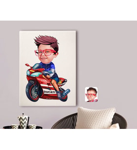 BK Gift Kişiye Özel Motorcu Çocuk Karikatürlü Kanvas Tablo 70x100cm-1