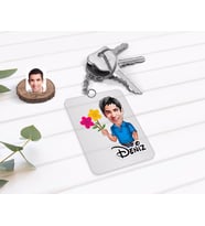 BK Gift Kişiye Özel Erkek Karikatürlü Şeffaf Pleksi Anahtarlık-1 (Beyaz)