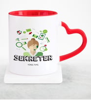BK Gift Kişiye Özel Mesleki Sekreter Kırmızı Kalpli Kupa Bardak