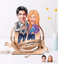 BK Gift Kişiye Özel Yılın En Mükemmel Çifti Karikatürlü 3D Ahşap Biblo Plaket-50 (Beyaz)