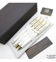 Scrikss 35 4'lü Set Beyaz Altın Ahşap Deri Kutulu  Dolma Kalem + Roller Kalem + Tükenmez Kalem +Versatil Kalem Seti  Scrikss Noble  İsme Özel Kalem  Hediyelik Kalem