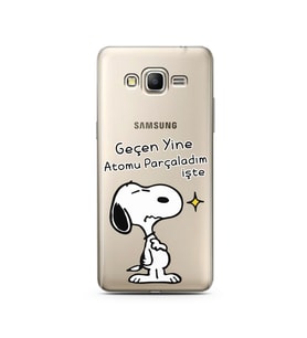 Snoopy Tasarımlı Süper Şeffaf Silikon Telefon Kılıfı Samsung Grand Prime