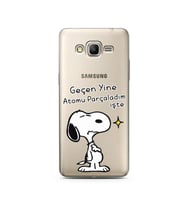 Snoopy Tasarımlı Süper Şeffaf Silikon Telefon Kılıfı Samsung Grand Prime