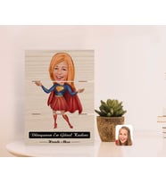 BK Gift Kişiye Özel Dünyanın En Güzel Kadını Karikatürlü Otantik Masaüstü Ahşap Palet Çerçeve-2 (Beyaz)