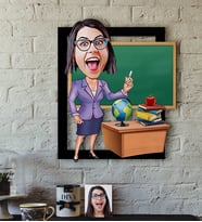 BK Gift Kişiye Özel Bayan Öğretmen Karikatürlü 3D Ahşap Tablo-1