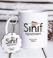 BK Gift Kişiye Özel Sınıf Öğretmeni Beyaz Kupa ve Anahtarlık Hediye Seti-17 (Model 1)