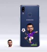 BK Gift Kişiye Özel Bordo Mavi Futbolcu Karikatürlü Samsung Galaxy A10s İnce Şeffaf Silikon Telefon Kapağı (Beyaz)