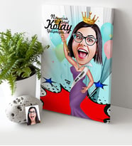 BK Gift Kişiye Özel Bayan Güzellik Kraliçesi Karikatür Kanvas Tablo 30x50cm 1