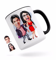BK Gift Kişiye Özel Sevgililer Karikatürlü Siyah Kupa Bardak-4
