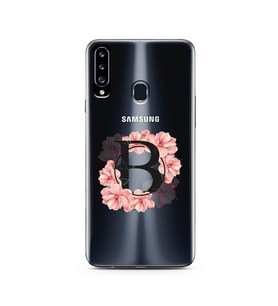 Pembe Çiçekli Harf Tasarım Süper Şeffaf Silikon Telefon Kılıfı Samsung A20s B-Ha
