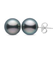 8-9 mm AAA Siyah inci Tahiti Gümüş Top Küpe