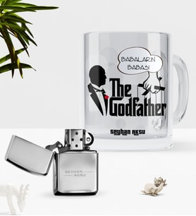 BK Gift Kişiye Özel Babaların Babası Cam Kupa Bardak Benzinli Metal Çakmak Seti-3 (Model 1)