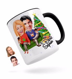 BK Gift Kişiye Özel Yeni Yıl Sevgililer Karikatürlü Siyah Kupa Bardak-4