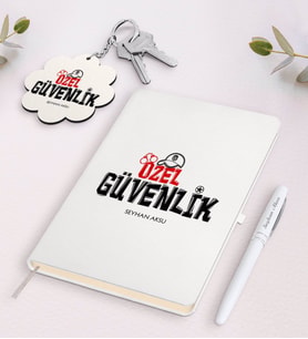 BK Gift Kişiye Özel Özel Güvenlik Beyaz Defter Kalem ve Anahtarlık Hediye Seti-1 (Model 1)