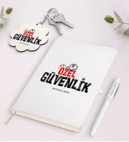 BK Gift Kişiye Özel Özel Güvenlik Beyaz Defter Kalem ve Anahtarlık Hediye Seti-1 (Model 1)