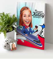 BK Gift Kişiye Özel Hostes Karikatür Kanvas Tablo 30x50cm 1