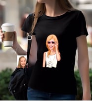 BK Gift Kişiye Özel Bayan Karikatürlü Siyah T-Shirt-18