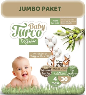 Baby Turco Bebek Bezi Doğadan Beden:4 (8-14KG) Maxi 30 Adet Jumbo Pk