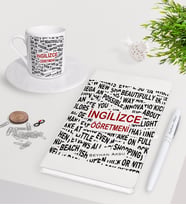 BK Gift Kişiye Özel İngilizce Öğretmeni Beyaz Defter Kalem Türk Kahvesi Fincanı Seti-3 (Model 1)