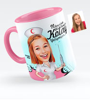 BK Gift Kişiye Özel Hemşire Karikatürlü Pembe Kupa Bardak  1
