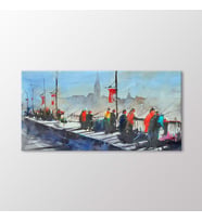 Arty Tablo Suluboya Köprüde Balık Tutanlar Tablo (Karışık)